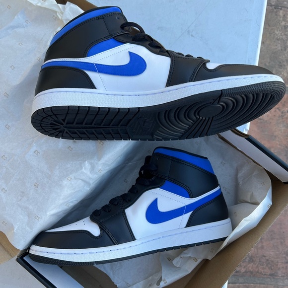 Air Jordan 1 mid white racer/ blue black Nike never worn - Picture 2 of 5